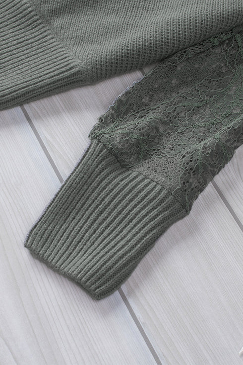 Sexy V Neck Surplice Hollow-Out Sweater With Lace Sleeves